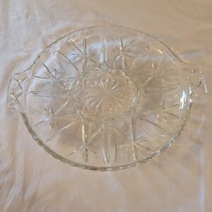 Vintage Clear Glass 5 Part Divided Two Handled Vegetable Dish Server Star